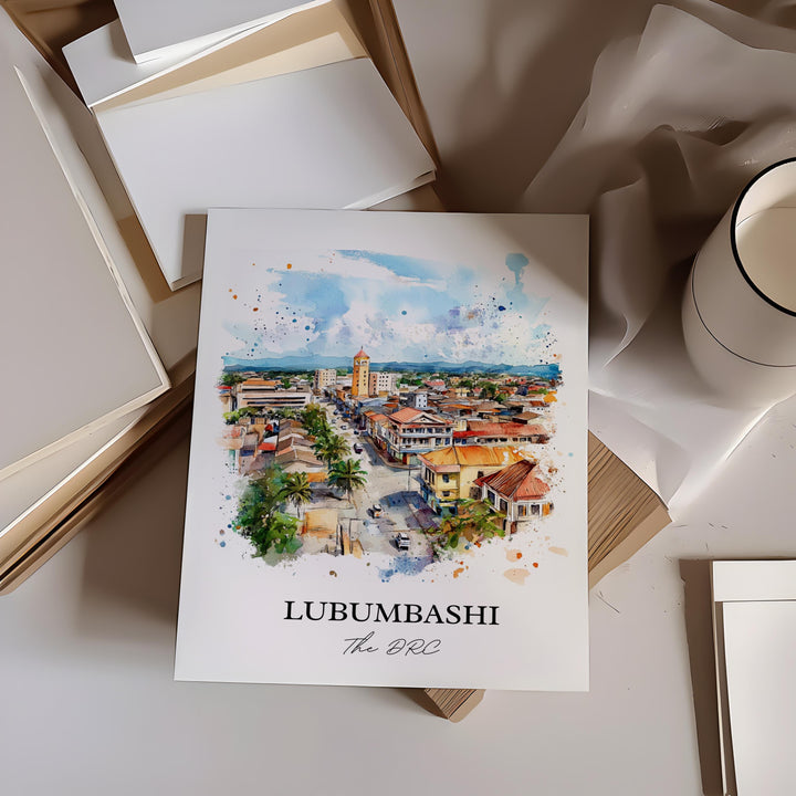 Lubumbashi Wall Art, DRC Africa Print, DRC Watercolor Art, Lubumbashi Gift, Travel Print, Travel Poster, Housewarming Gift
