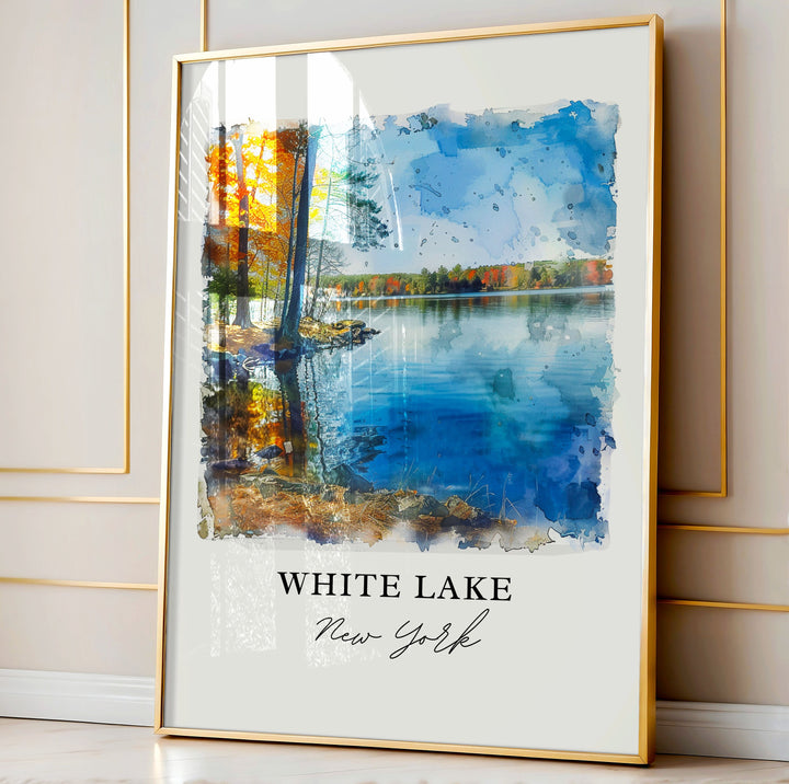 White Lake NY Wall Art, White Lake Print, White Lake Watercolor, White Lake Gift,