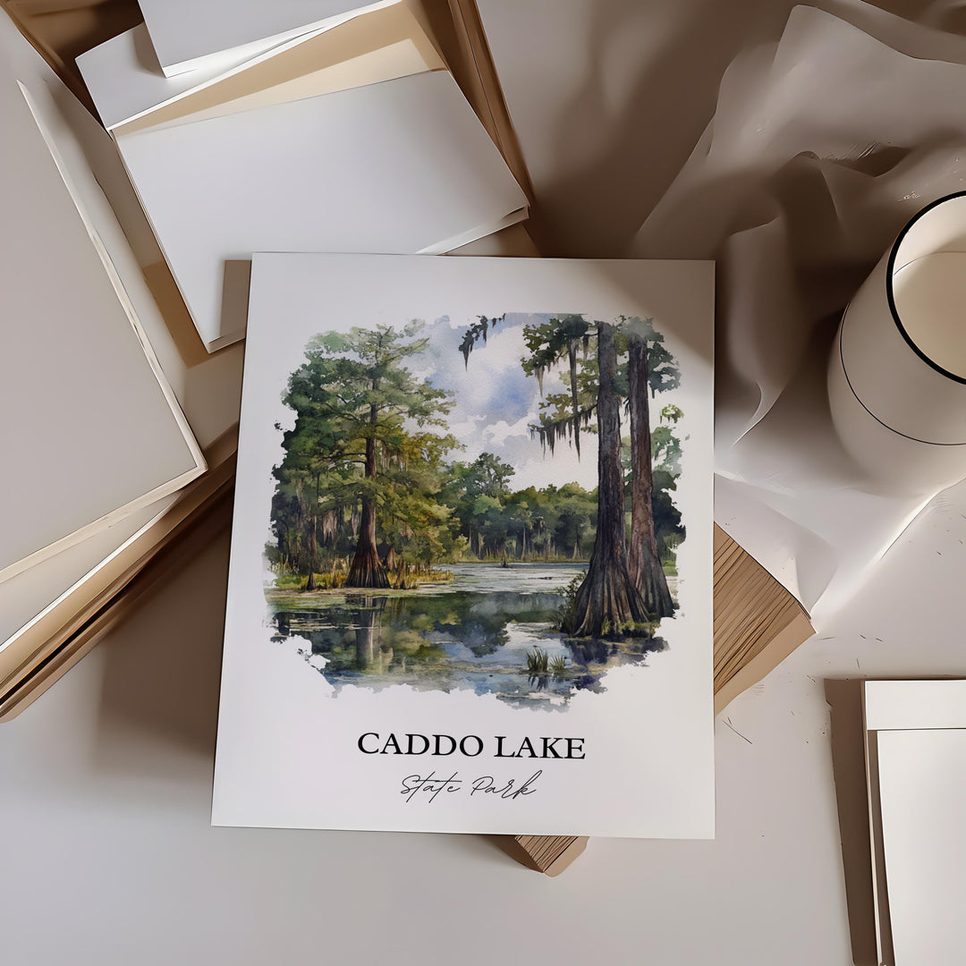Caddo Lake State Park Art, Harrison County Print, Texas Watercolor Art, Caddo Lake Gift, Travel Print, Travel Poster, Housewarming Gift