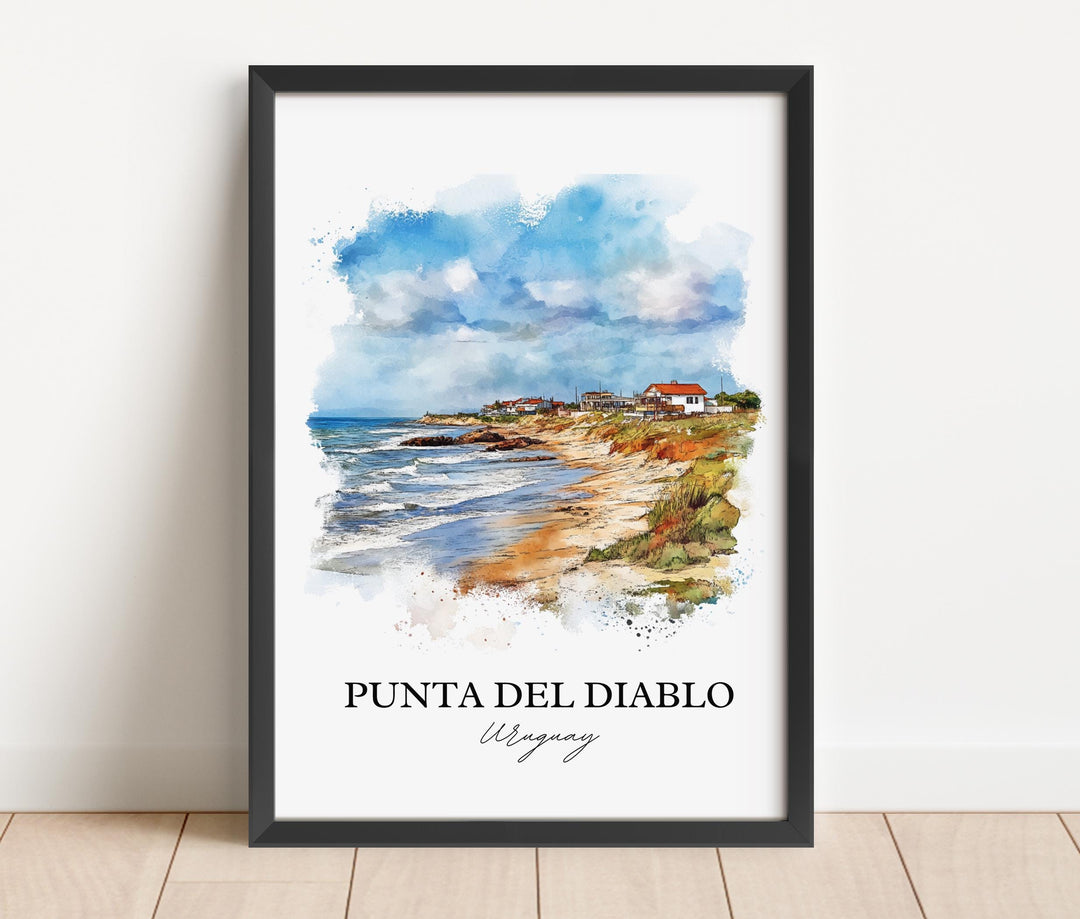 Punta del Diablo Wall Art, Pescadores Beach Print, Uruguay Watercolor, Punta del Diablo Gift, Travel Print, Travel Poster, Housewarming Gift