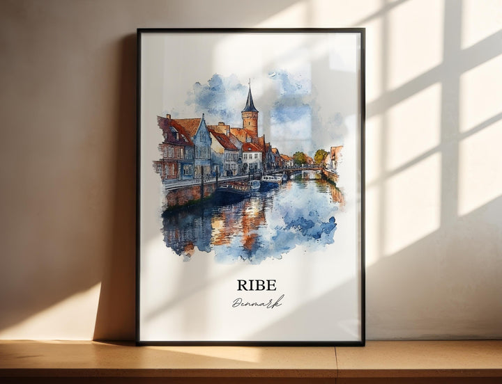 Ribe Denmark Wall Art, Jutland Print, Denmark Watercolor Art, Ribe Denmark Gift, Travel Print, Travel Poster, Housewarming Gift