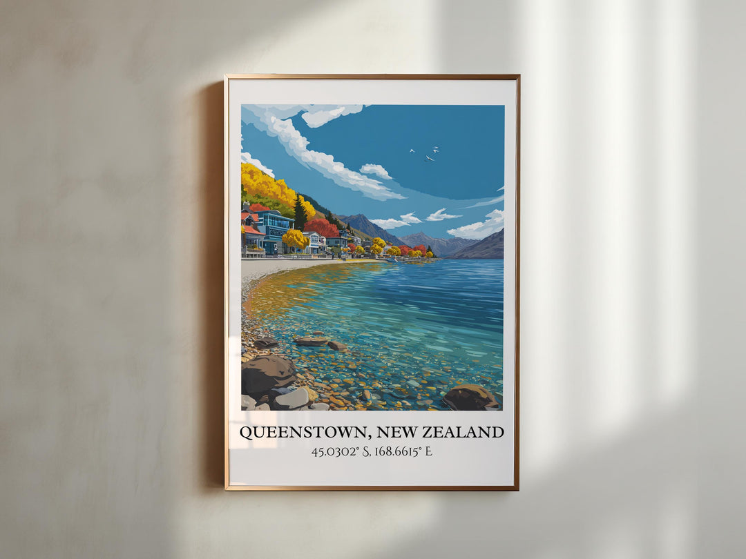Queenstown Art, Queenstown Retro Travel Art, New Zealand Home Decor, New Zealand Gift, NZ Travel Art, Travel Prints, Housewarming Gift