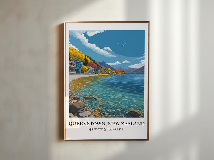 Queenstown Art, Queenstown Retro Travel Art, New Zealand Home Decor, New Zealand Gift, NZ Travel Art, Travel Prints, Housewarming Gift