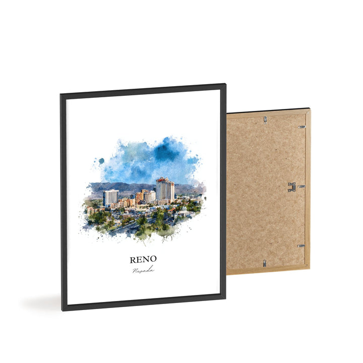 Reno, Nevada Wall Art, Reno Print, Nevada Watercolor Art, Reno Nevada Skyline Gift, Travel Print, Travel Poster, Housewarming Gift