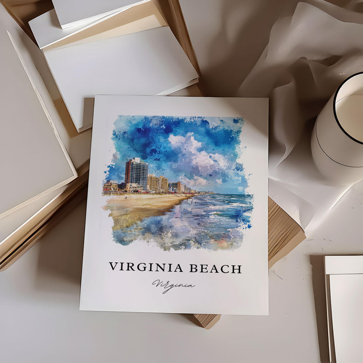 Virginia Beach Wall Art, Virginia Beach Print, VA Beach Watercolor Art, Virginia Beach Gift,