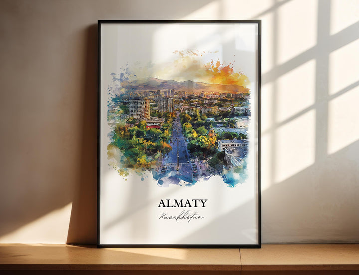 Almaty Wall Art, Kazakhstan Print, Almaty Kazakhstan Watercolor Art, Almaty Gift, Travel Print, Travel Poster, Housewarming Gift
