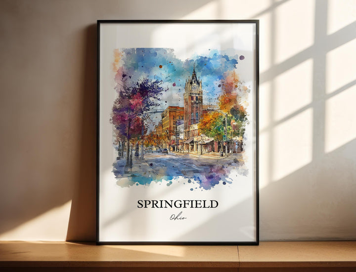 Springfield OH Wall Art, Clark County Ohio Print, Ohio Watercolor Art, Springfield Ohio Gift, Travel Print, Travel Poster, Housewarming Gift