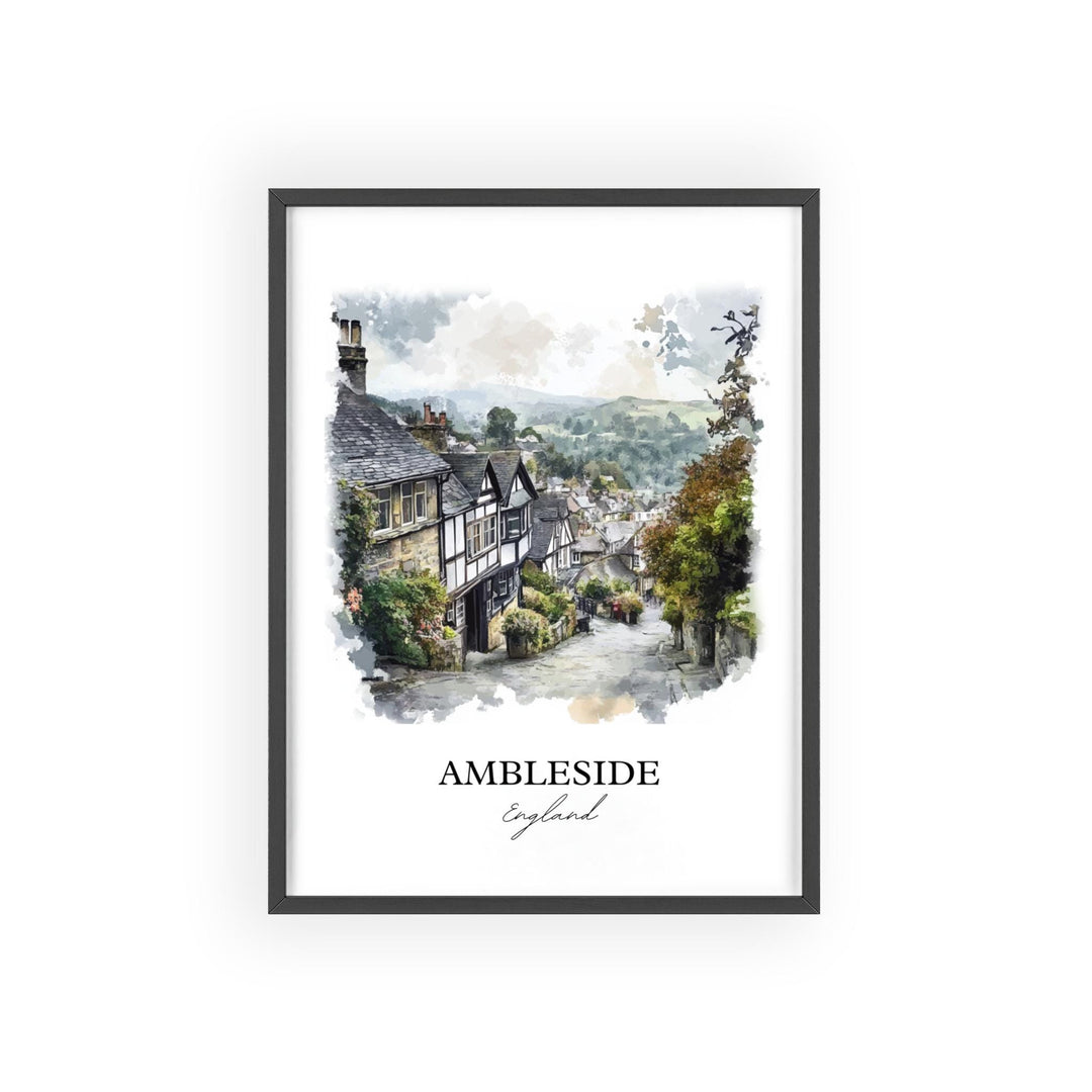Ambleside Wall Art, Westmorland Print, England Watercolor Art, Ambleside England Gift, Travel Print, Travel Poster, Housewarming Gift