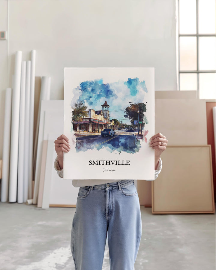 Smithville TX Wall Art, Bastrop County Print, Texas Watercolor Art, Smithville Texas Gift, Travel Print, Travel Poster, Housewarming Gift