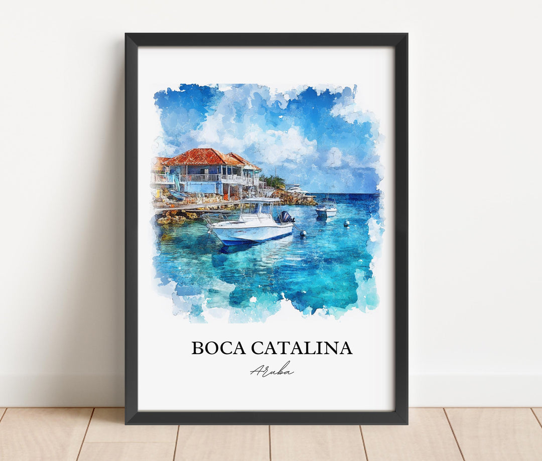 Boca Catalina Wall Art, Malmok Beach Print, Aruba Watercolor Art, Boca Catalina Gift, Travel Print, Travel Poster, Housewarming Gift