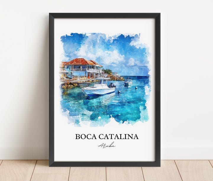 Boca Catalina Wall Art, Malmok Beach Print, Aruba Watercolor Art, Boca Catalina Gift, Travel Print, Travel Poster, Housewarming Gift