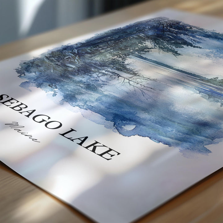 Sebago Lake Wall Art, Casco Maine Print, Maine Watercolor Art, Sebago Lake ME Gift, Travel Print, Travel Poster, Housewarming Gift