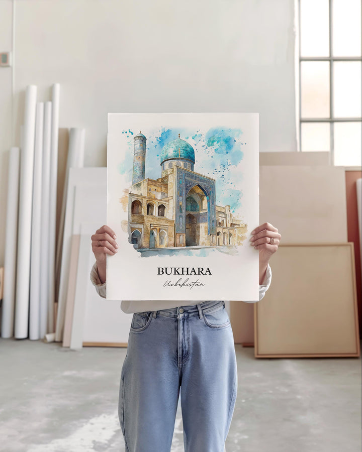 Bukhara Wall Art, Bukhara Print, Uzbekistan Watercolor Art, Bukhara Gift, Travel Print, Travel Poster, Housewarming Gift
