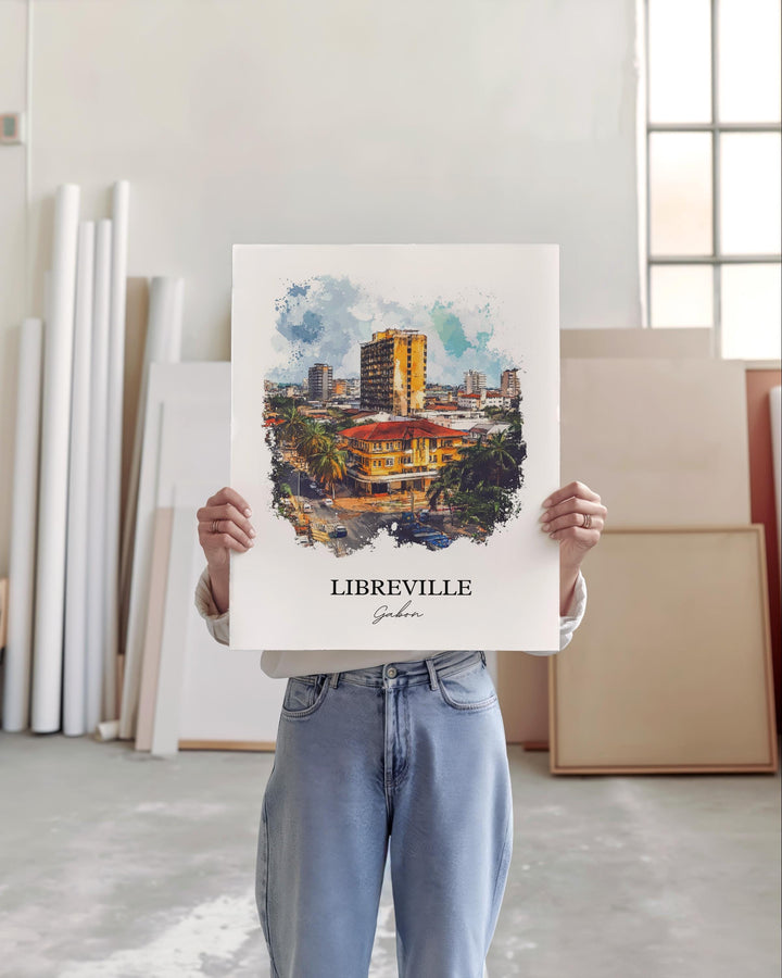 Libreville Wall Art, Gabon Print, Gabon Watercolor Art, Libreville Gabon Gift, Travel Print, Travel Poster, Housewarming Gift