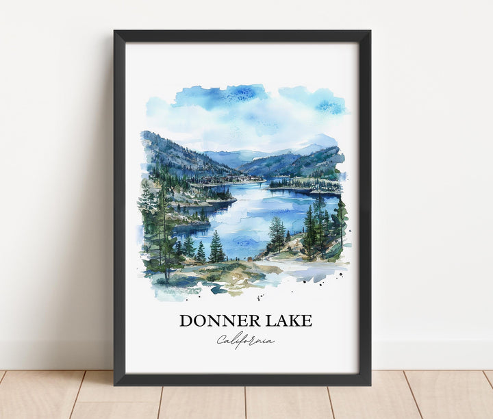 Donner Lake Wall Art, Donner Lake Print, California Watercolor Art, Donner Lake Gift, Travel Print, Travel Poster, Housewarming Gift