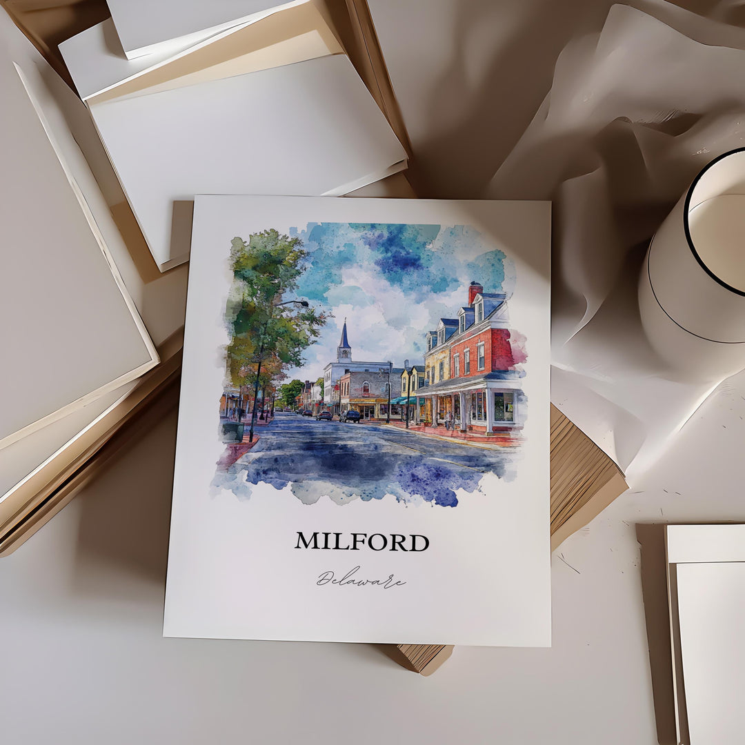 Milford, DE, USA – Watercolor Art Print