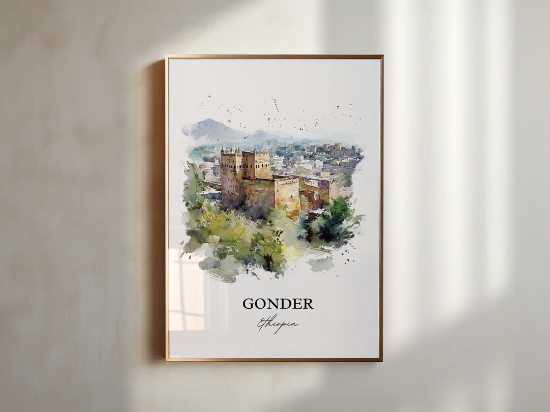 Gonder Ethiopia Wall Art, Amhara Region Print, Ethiopia Watercolor Art, Gondar Gift, Travel Print, Travel Poster, Housewarming Gift