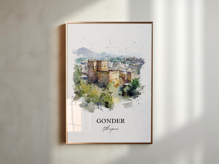 Gonder Ethiopia Wall Art, Amhara Region Print, Ethiopia Watercolor Art, Gondar Gift, Travel Print, Travel Poster, Housewarming Gift