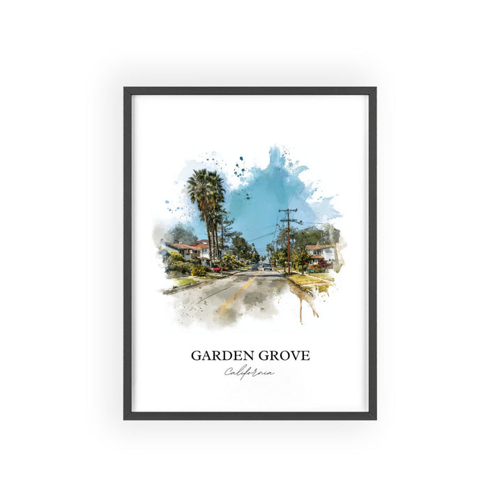 Garden Grove CA Wall Art, Orange County Print, California Watercolor Art, Garden Grove Gift, Travel Print, Travel Poster, Housewarming Gift
