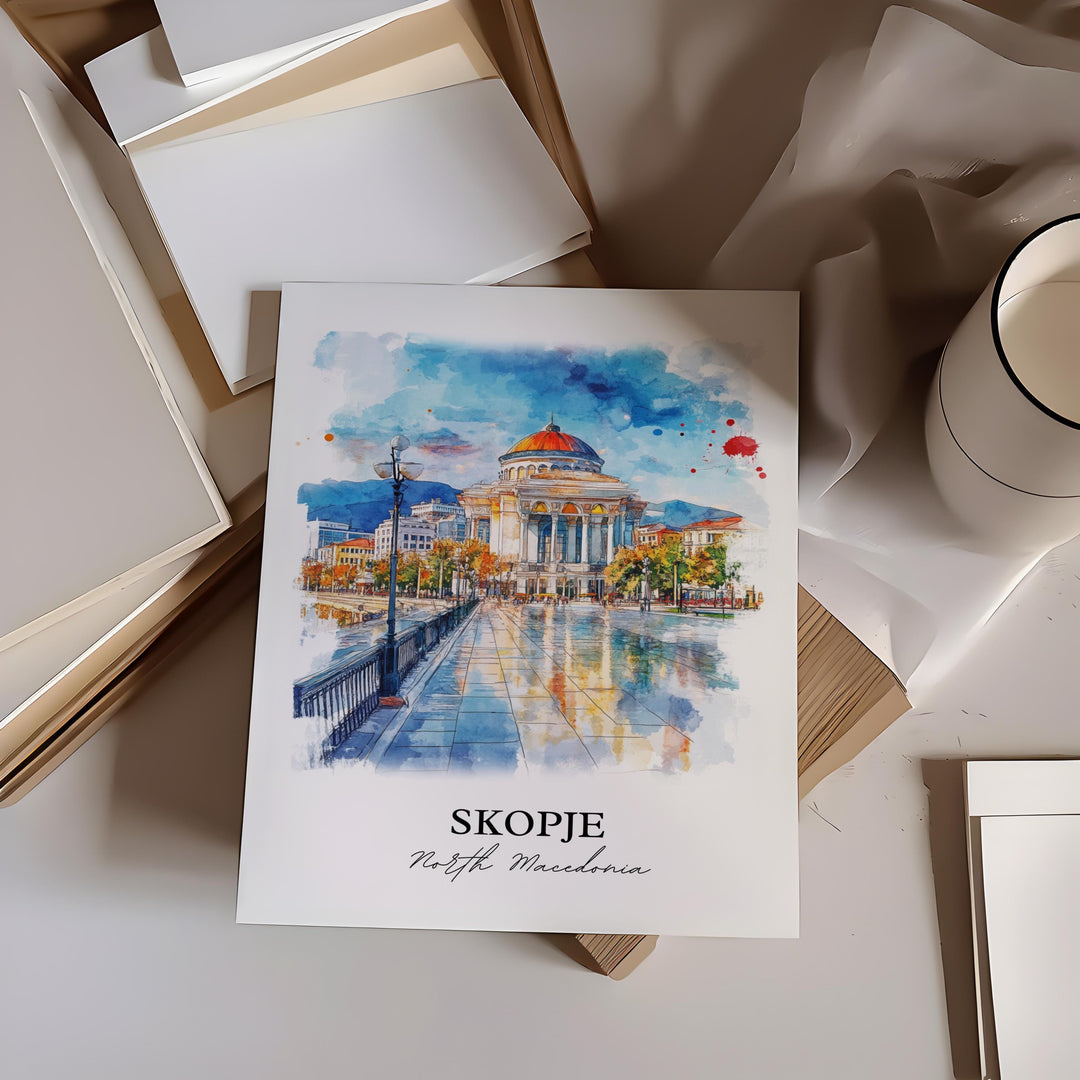 Skopje, North Macedonia – Watercolor Art Print