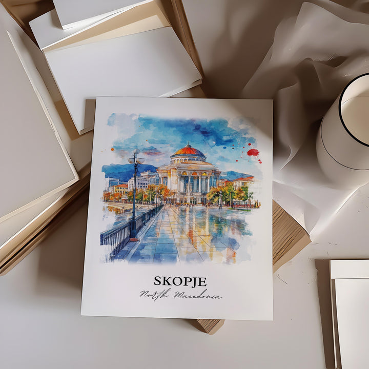 Skopje, North Macedonia – Watercolor Art Print