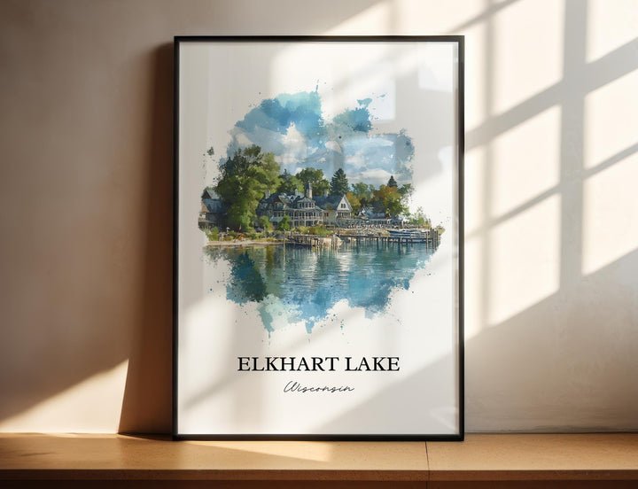 Elkhart Lake Wall Art, Sheboygan County Print, Wisconsin Watercolor Art, Elkhart Lake Gift, Travel Print, Travel Poster, Housewarming Gift