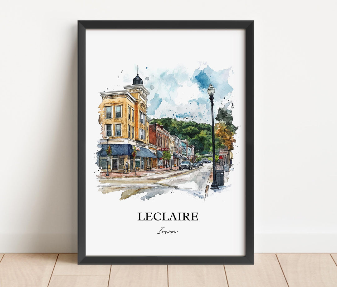 Leclaire Iowa Wall Art, Scott County IA Print, Iowa Watercolor Art, Leclaire Iowa Gift, Travel Print, Travel Poster, Housewarming Gift