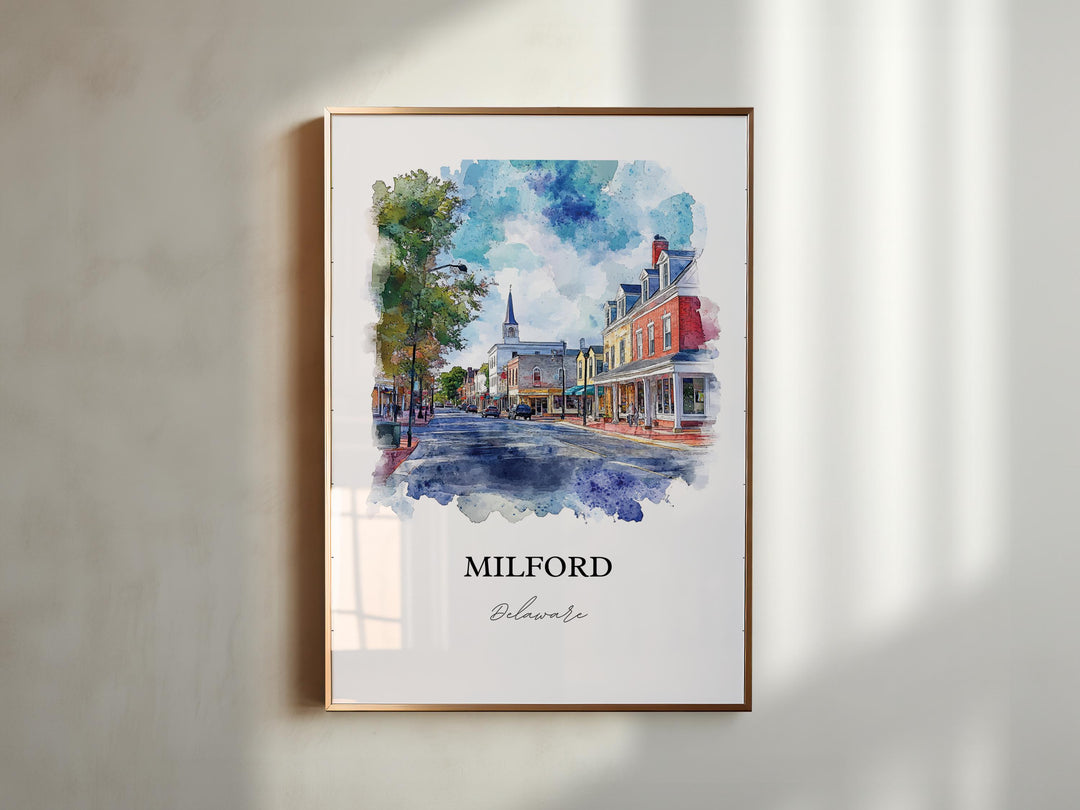 Milford, DE, USA – Watercolor Art Print
