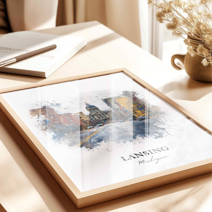 Lansing, Michigan – Watercolor Art Print