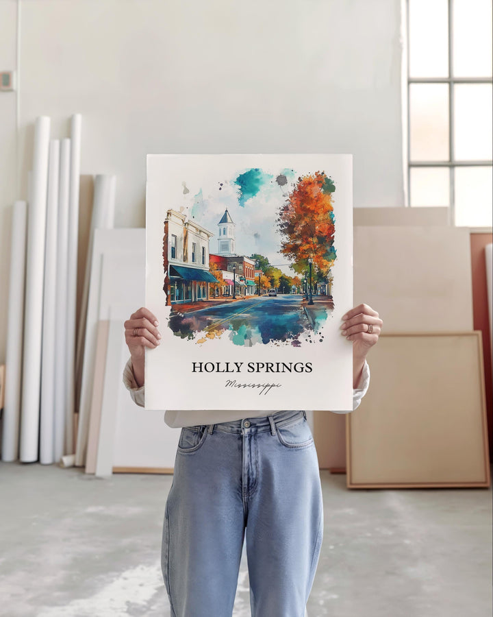 Holly Springs MS Wall Art, Marshall County Print, Mississippi Watercolor, Holly Springs Gift, Travel Print, Travel Poster, Housewarming Gift