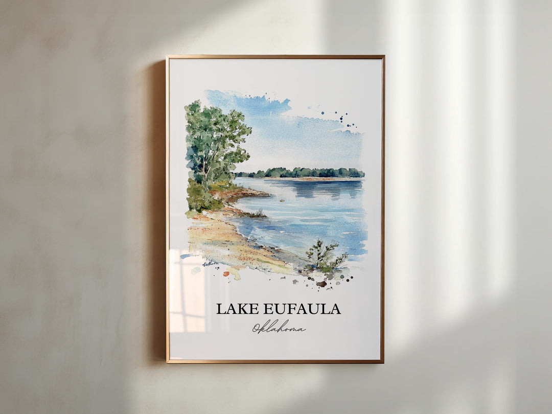 Lake Eufaula Wall Art, Eufaula Lake Print, Oklahoma Watercolor Art, Lake Eufaula Gift, Travel Print, Travel Poster, Housewarming Gift
