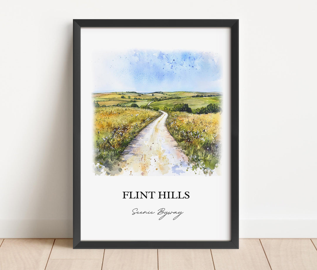 Flint Hills Wall Art, Kansas 177 Print, Kansas Watercolor Art, Flint Hills Kansas Gift, Travel Print, Travel Poster, Housewarming Gift