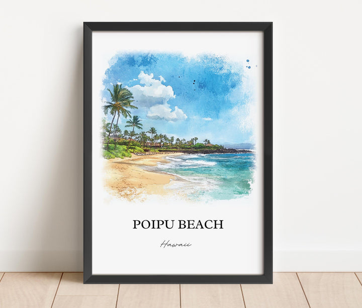 Poipu Beach Wall Art, Kauai South Shore Print, Poipu Beach Watercolor Art, Poipu Beach Gift, Travel Print, Travel Poster, Housewarming Gift