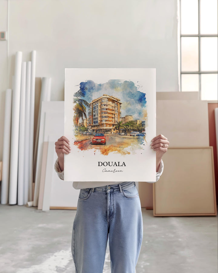 Douala Cameroon Wall Art, Cameroon Print, Cameroon Watercolor Art, Douala Cameroon Gift, Travel Print, Travel Poster, Housewarming Gift