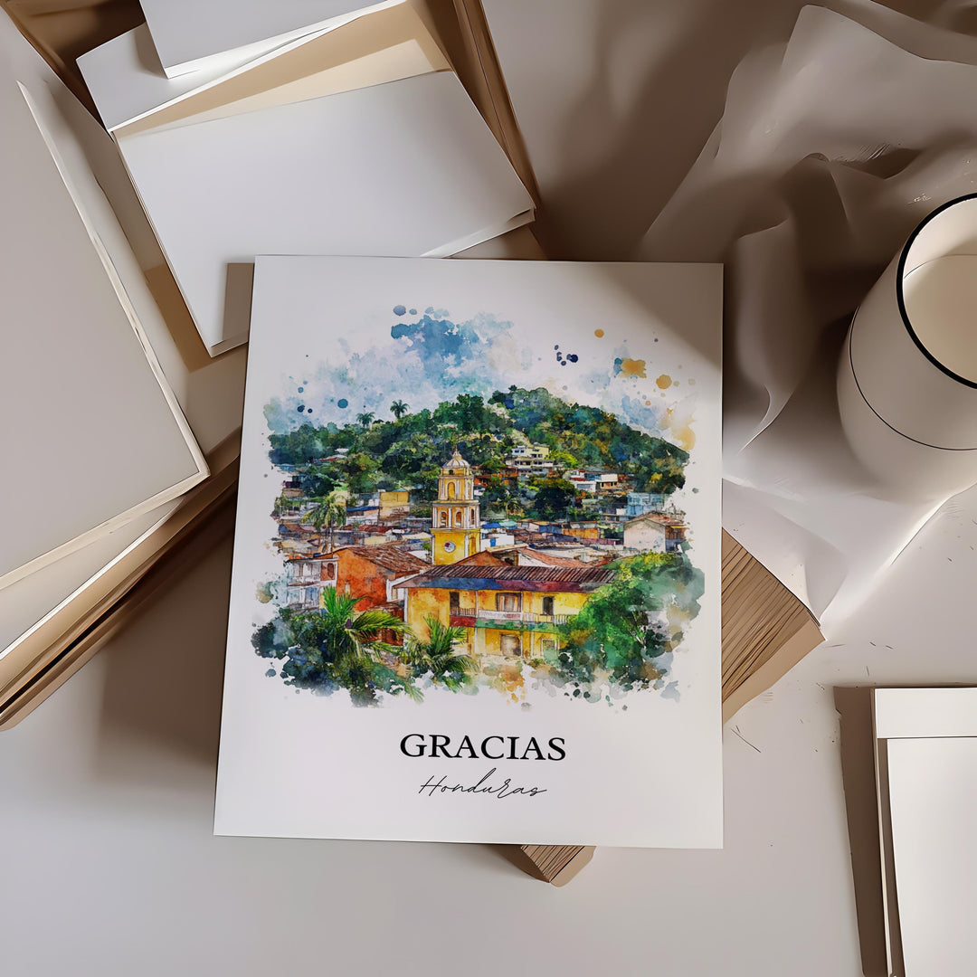 Gracias Honduras Wall Art, Honduras Print, Honduras Watercolor Art, Gracias Honduras Gift, Travel Print, Travel Poster, Housewarming Gift