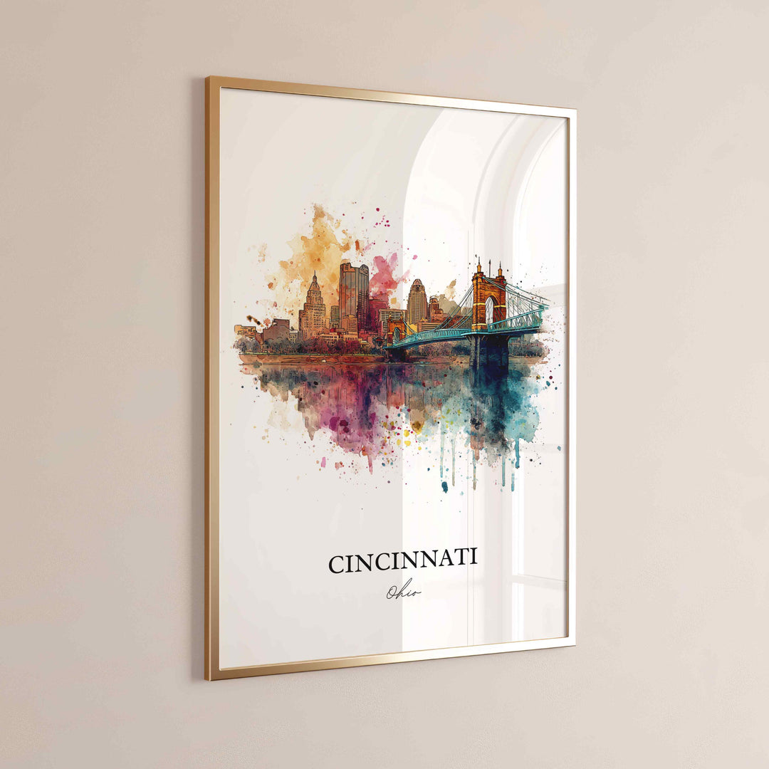 Cincinnati OH Wall Art, Cincinnati Print, Cincinnati Watercolor Art, Cincinnati Skyline Gift, Travel Print, Travel Poster, Housewarming Gift