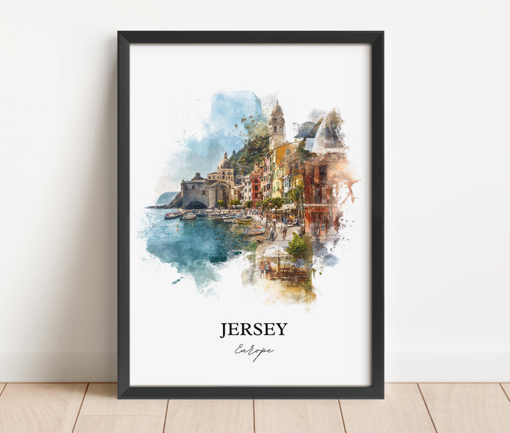 Jersey Wall Art, Jersey Island Print, Europe Watercolor Art, Channel Islands Gift, Travel Print, Travel Poster, Housewarming Gift