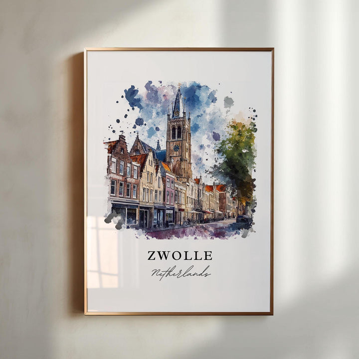 Zwolle Wall Art, Zwolle Netherlands Print, Zwolle Watercolor Art, Overijssel Province Gift,