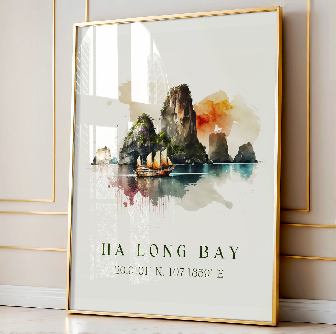 Halong Bay wall art - Vietnam, Ha Long Bay poster, Halong Bay Wedding gift, Birthday present, Custom Text, Personalised Gift