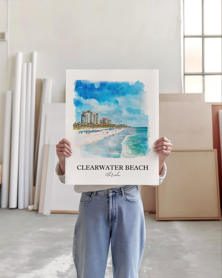 Clearwater Beach Wall Art, Clearwater FL Print, Florida Watercolor, Clearwater Beach Gift, Travel Print, Travel Poster, Housewarming Gift