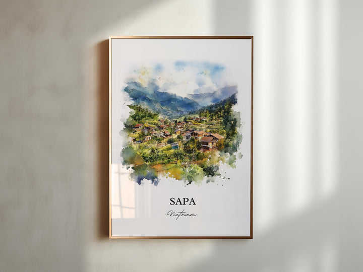 Sapa Vietnam Wall Art, Sapa Print, Vietnam Watercolor Art, Sapa Vietnam Gift, Travel Print, Travel Poster, Housewarming Gift