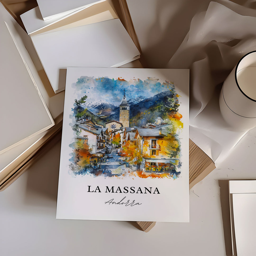 La Massana Wall Art, La Massana Andorra Print, La Massana Watercolor, Coma Pedrosa Gift,