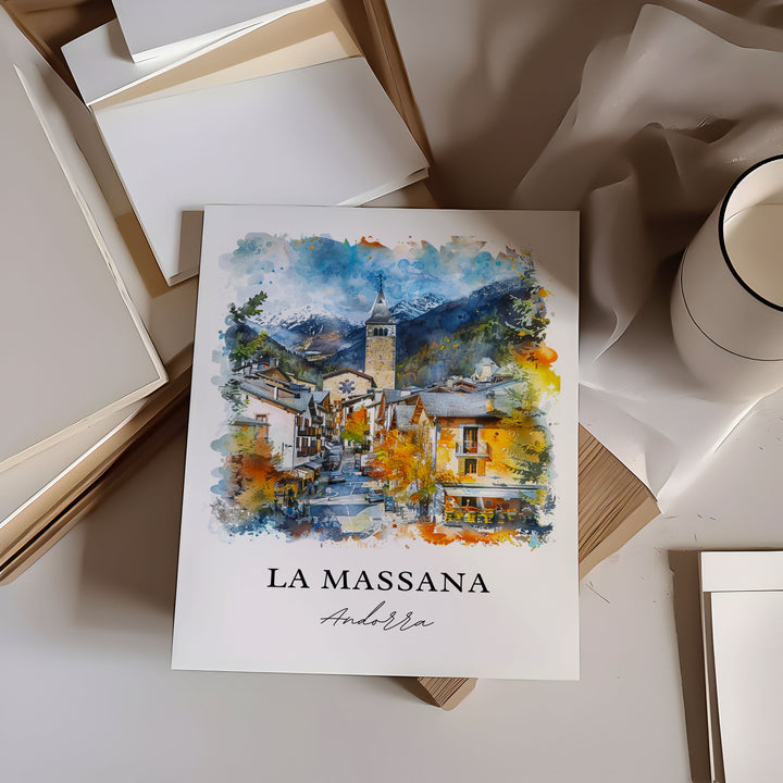 La Massana Wall Art, La Massana Andorra Print, La Massana Watercolor, Coma Pedrosa Gift,