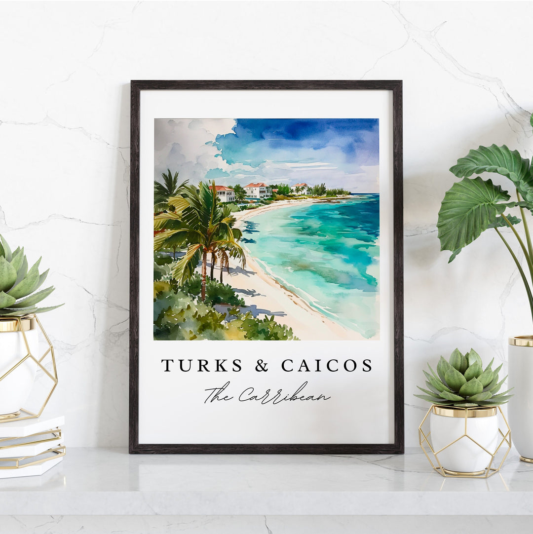 Turks and Caicos watercolor travel art - Caribbean Wall Art, Turks and Caicos print, Wedding gift, Birthday present, Perfect Gift