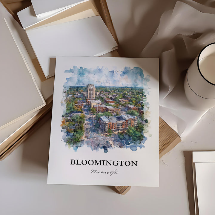 Bloomington MN Art, Hennepin County Print, Minnesota Watercolor, Bloomington Minnesota Gift, Travel Print, Travel Poster, Housewarming Gift