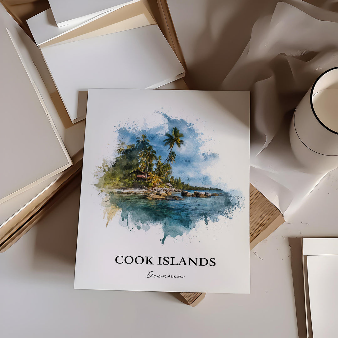 Cook Islands Wall Art, South Pacific Print, New Zealand Watercolor Art, Cook Islands Gift, Travel Print, Travel Poster, Housewarming Gift