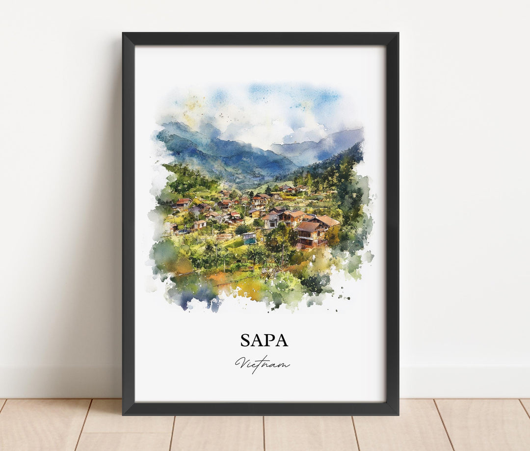 Sapa Vietnam Wall Art, Sapa Print, Vietnam Watercolor Art, Sapa Vietnam Gift, Travel Print, Travel Poster, Housewarming Gift