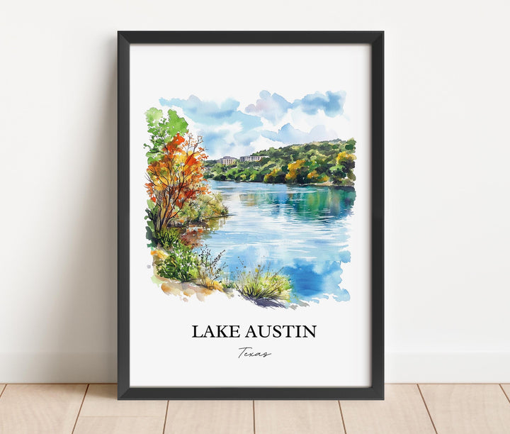 Lake Austin Wall Art, Austin TX Print, Texas Watercolor Art, Lake Austin Gift, Travel Print, Travel Poster, Housewarming Gift