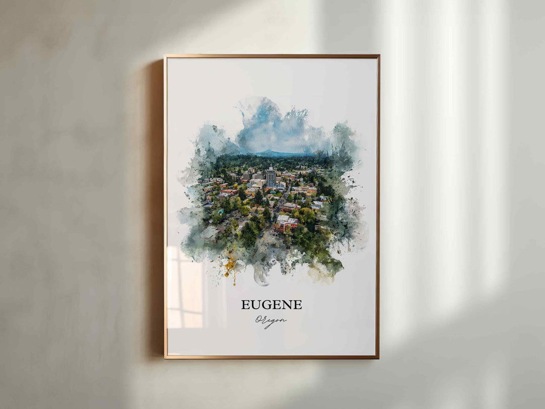 Eugene OR Wall Art, Eugene Print, Eugene Watercolor Art, Willamette River Gift, Travel Print, Travel Poster, Housewarming Gift