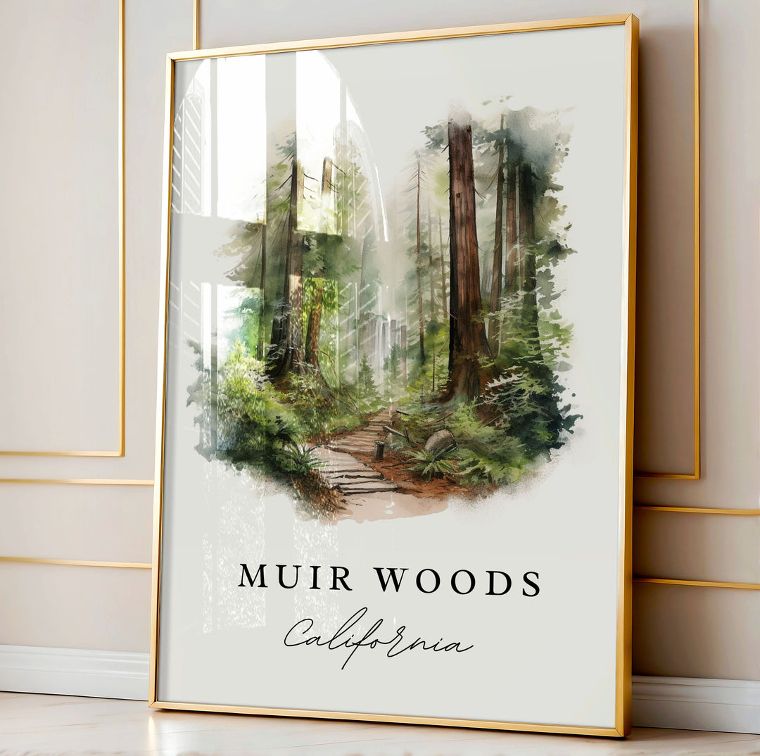 Muir Woods wall art - California, Muir Woods poster print, Wedding gift, Birthday present, Custom Text, Perfect Gift